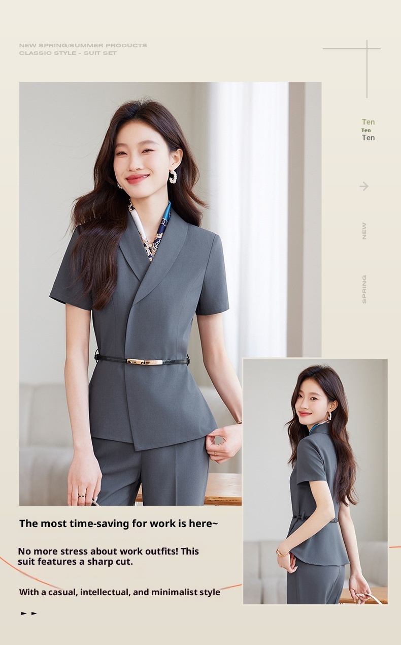 ChicShe 2025 Hotelreceptie Werkkleding Schoonheidsspecialist Werkuniform Elegante Professionele Pakset Dames Korte Mouw_voghion.com