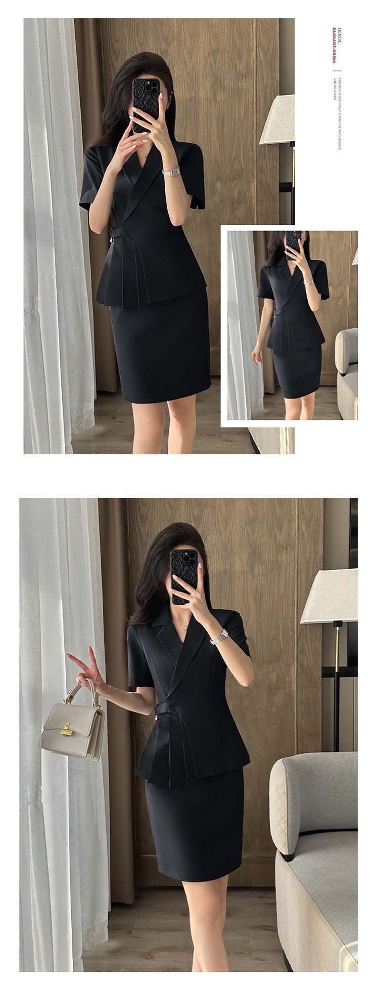 ChicShe Gray Short Sleeve Suit Set For Women Summer Professional Elegant Hotel Manager Workwear Beauty Salon Jewelry Store_voghion.com