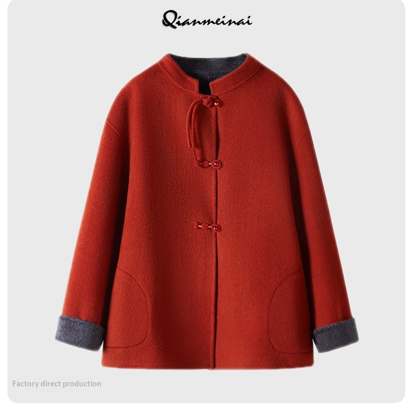 2025 Autumn Winter New Woolen Overcoat For Women, Women's Clothing, Women's Chinese Style Elegant Double-Sided Wool Coat_voghion.com