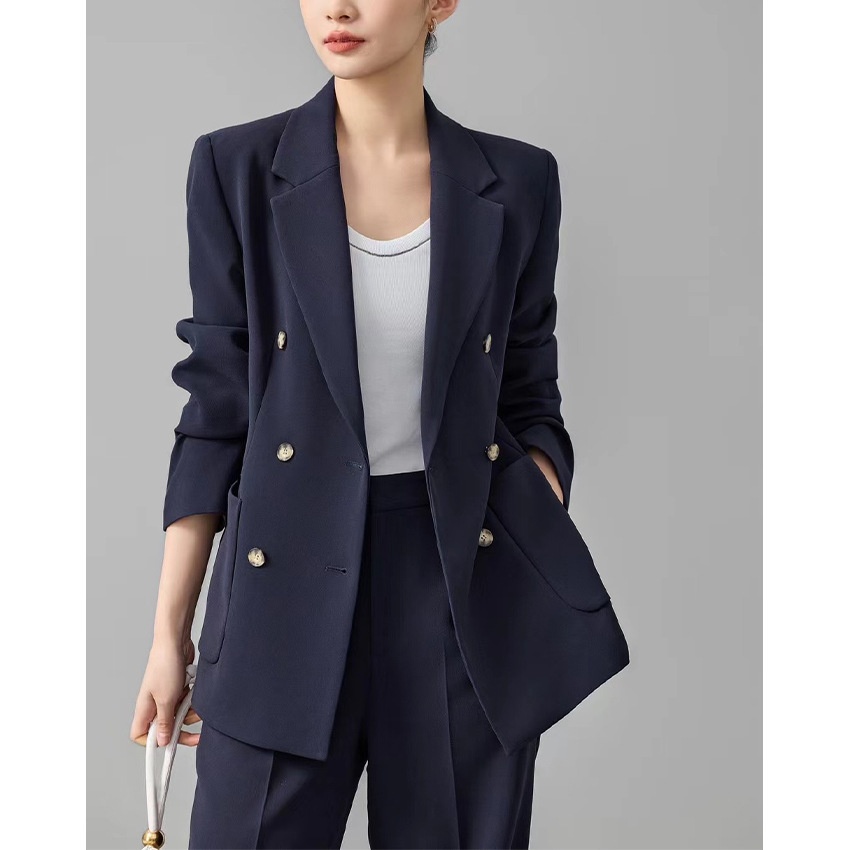 ChicShe 2024 Spring And Autumn Acetate Small Blazer Double-Breasted Two-Piece Professional Suit Straight-Leg Wide-Leg Pants_voghion.com