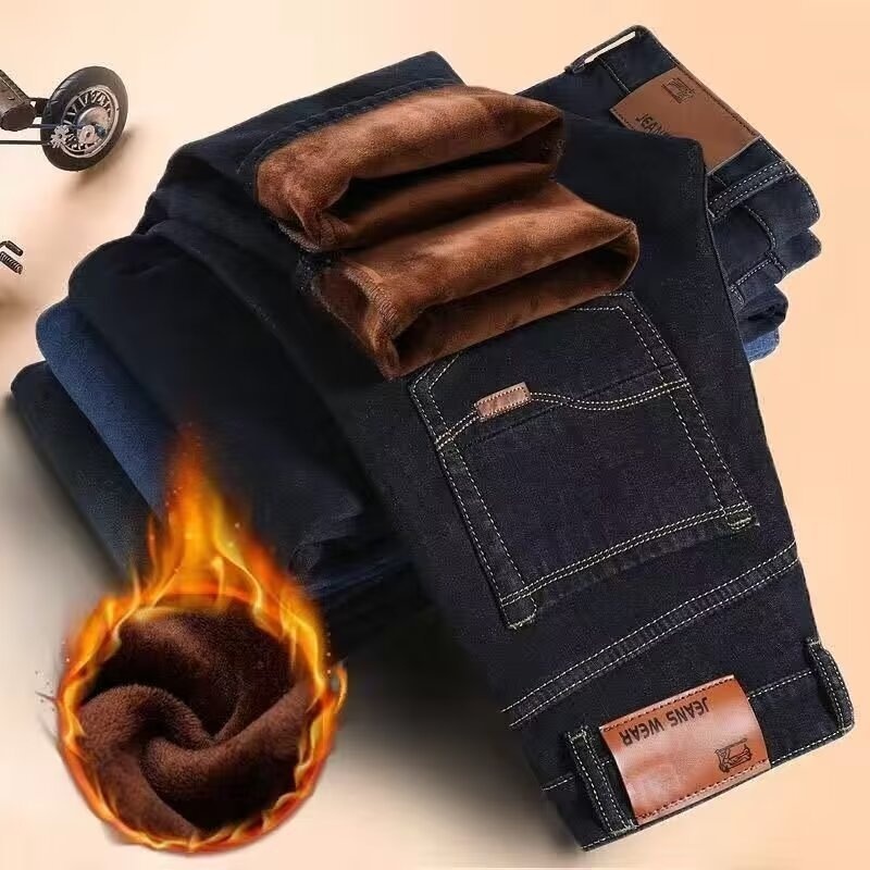 Jungen-Jeans, Herbst/Winter, Fleecegefüttert, Verdickt, Lässig, Vielseitig, Locker, Gerade, Warm, Baumwolle, Herren, Großhandel_voghion.com
