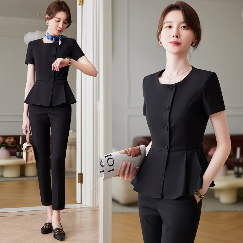ChicShe Short Sleeve Suit Set For Women Professional Wear Summer Department Jewelry Store Sales Uniform Beautician Front Desk_voghion.com