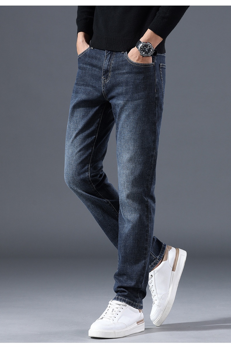 Jeans caldi da ragazzo, gamba dritta, autunno inverno, nuovi, foderati in pile, cotone spesso elasticizzato, vestibilità slim, pantaloni casual da uomo_voghion.com