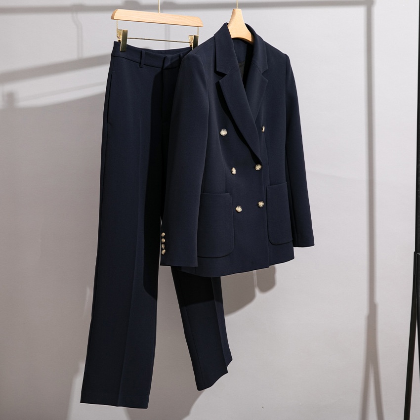 ChicShe 2024 Spring And Autumn Acetate Small Blazer Double-Breasted Two-Piece Professional Suit Straight-Leg Wide-Leg Pants_voghion.com