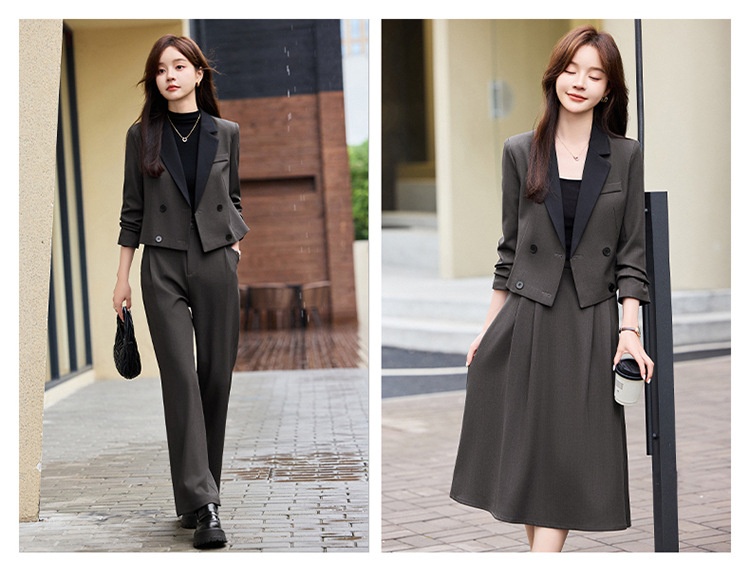 Blazer corto grigio scuro ChicShe da donna, nuovo stile transfrontaliero per primavera e autunno, completo professionale di alta qualità_voghion.com