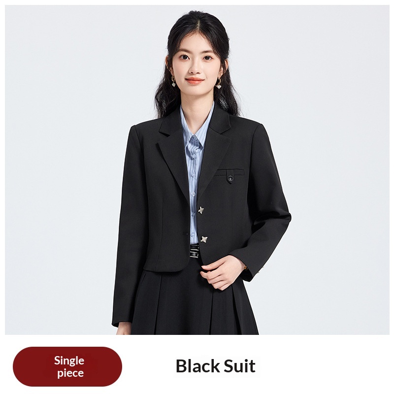 ChicShe Grigio Primavera Autunno Inverno 25 Anni Manica Lunga Corta Stile JK Piccolo Blazer Colletto Giacca Camicia Donna Gonna Tre Pezzi_voghion.com