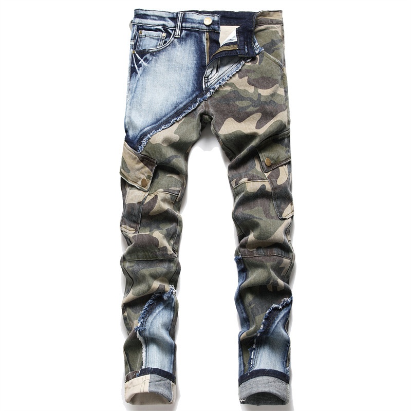 boy Boy Boy 2023 Neue Großhandel Slim Fit Stretch Camouflage Patchwork Color Block Herren Skinny Jeans Trendy 3132_voghion.com