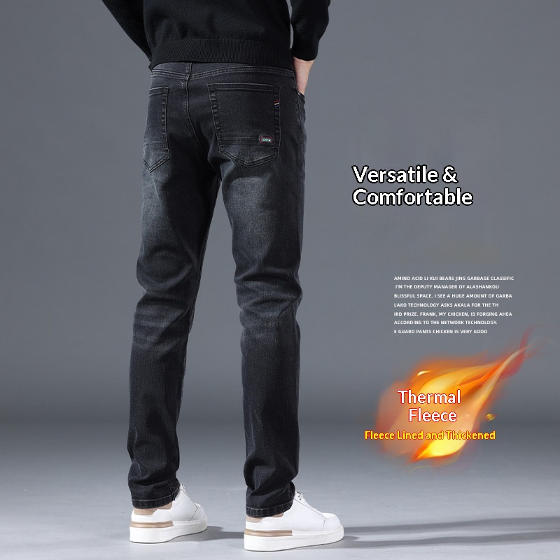 Jeans caldi da ragazzo, gamba dritta, autunno inverno, nuovi, foderati in pile, cotone spesso elasticizzato, vestibilità slim, pantaloni casual da uomo_voghion.com