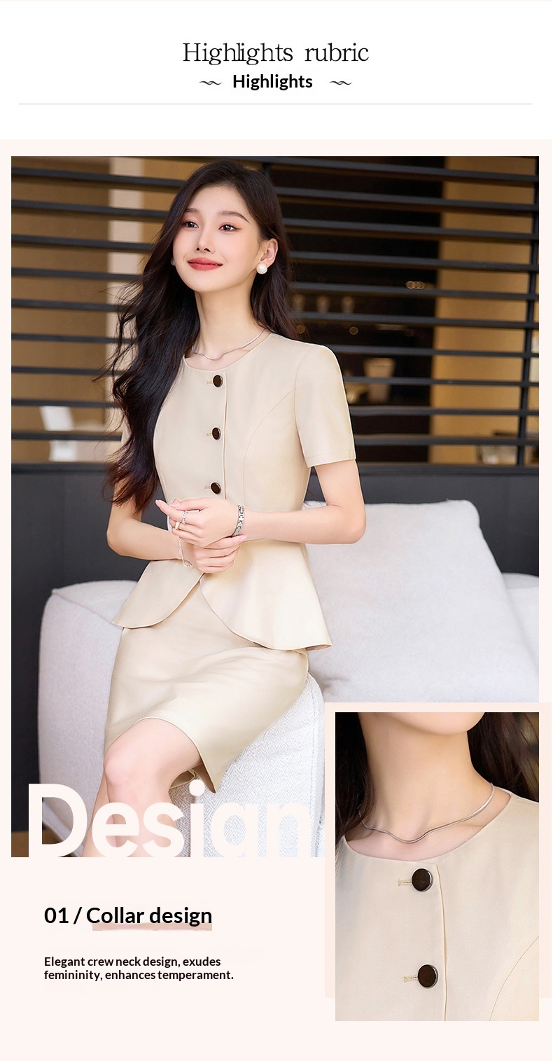 ChicShe 2024 Summer New Apricot Short Sleeve Professional Casual Jacket Women Pants Skirt Simple Elegant Two-Piece Set_voghion.com