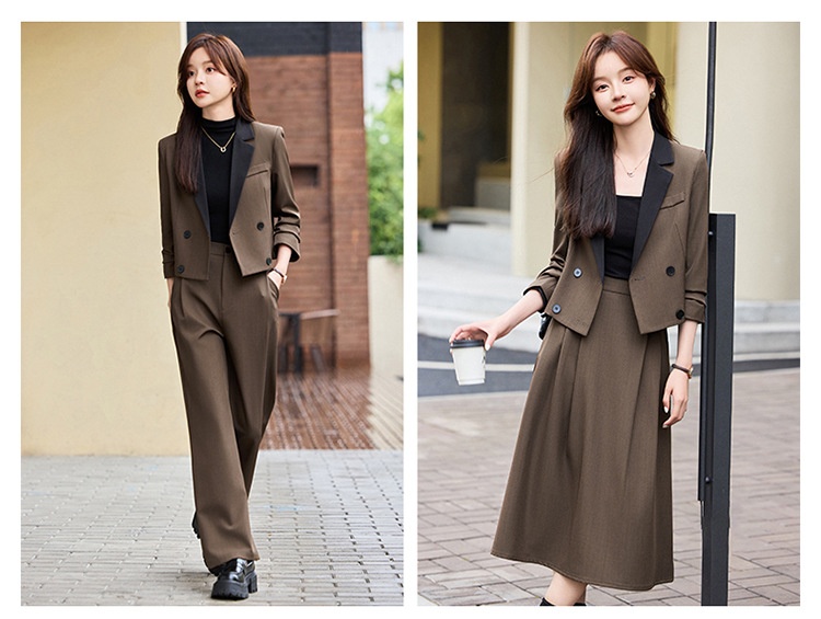 Blazer corto grigio scuro ChicShe da donna, nuovo stile transfrontaliero per primavera e autunno, completo professionale di alta qualità_voghion.com