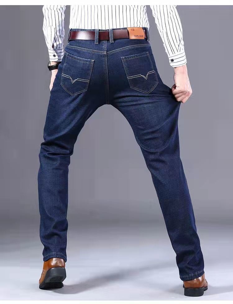 boy Boy Winter Fleece-Lined Men's Jeans, Straight Loose Fit, Warm With Fleece, Stretchy Thickened Wear-Resistant Work Pants_voghion.com