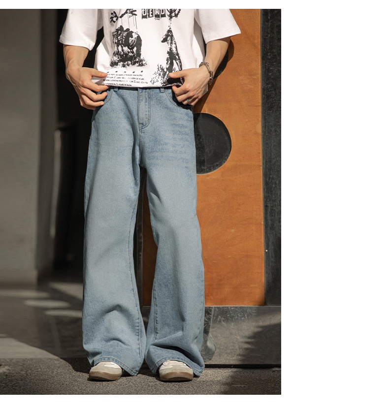 boy Boy Boy American Retro Washed Flared Jeans For Men Spring Summer New Loose Half Elastic Waist Bell Bottom Pants_voghion.com