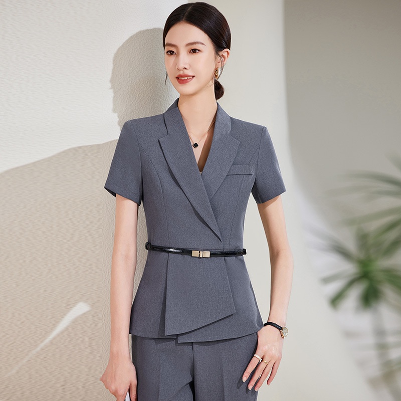 ChicShe Abito estivo sottile a maniche corte professionale per donna Elegante uniforme da receptionist di hotel, abbigliamento da lavoro per negozi di gioielli_voghion.com