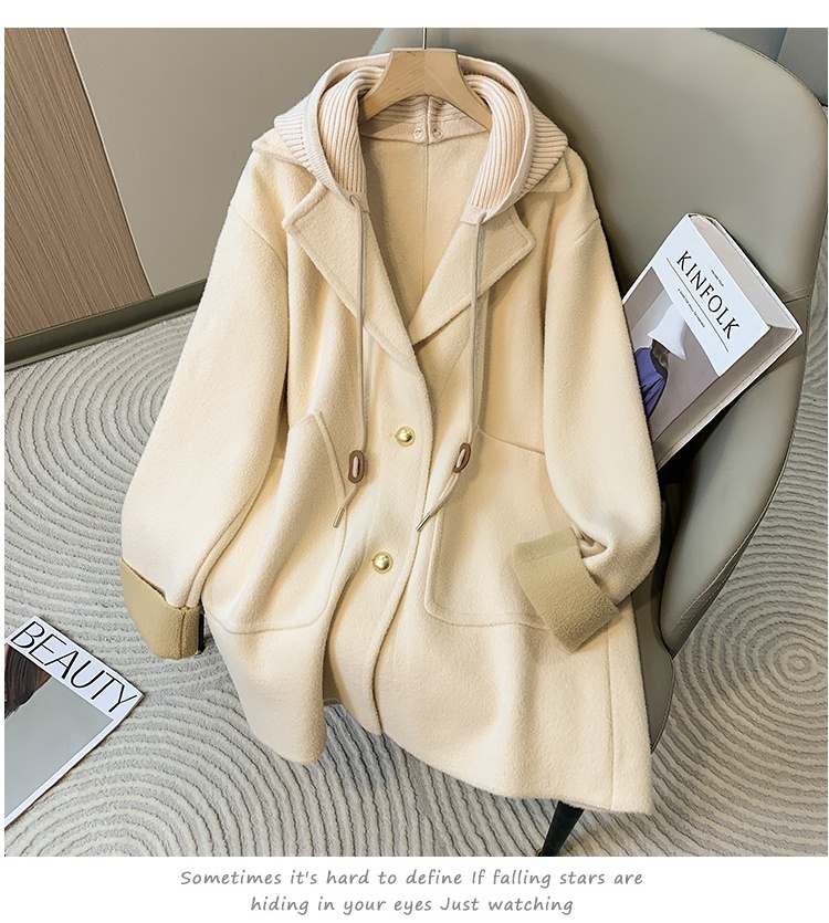 2025 Women's Clothing Women's Mid-Length Hooded Coat, Thickened Spring And Autumn, Size, High-End Elegant Wool Overcoat For Plus Size_voghion.com