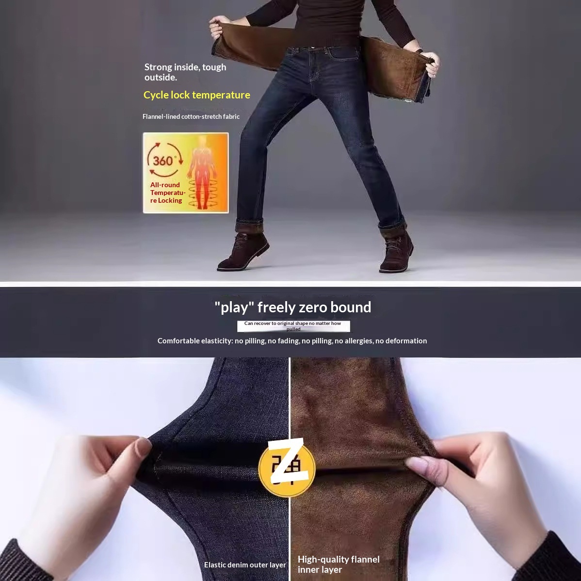 Jungen-Jeans, Herbst/Winter, Fleecegefüttert, Verdickt, Lässig, Vielseitig, Locker, Gerade, Warm, Baumwolle, Herren, Großhandel_voghion.com