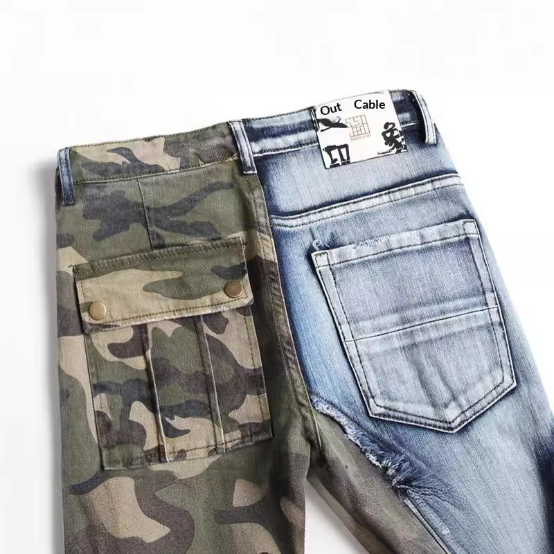 boy Boy Boy 2023 Neue Großhandel Slim Fit Stretch Camouflage Patchwork Color Block Herren Skinny Jeans Trendy 3132_voghion.com
