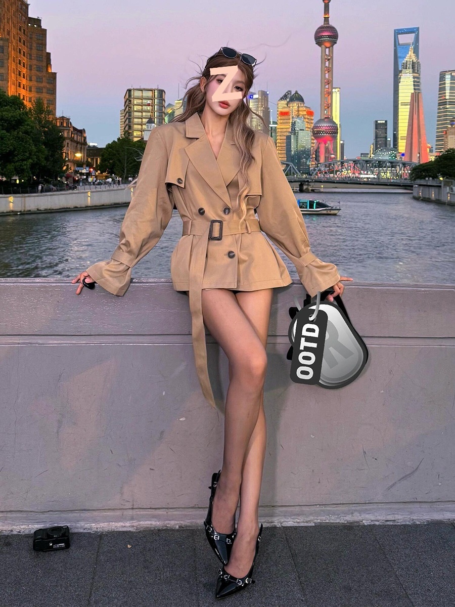 Women's Clothing Women's Clothing Khaki Petite Trench Coat For Women 2025 Autumn New High-End Elegant British Style Waist-Cinching Short Jacket_voghion.com