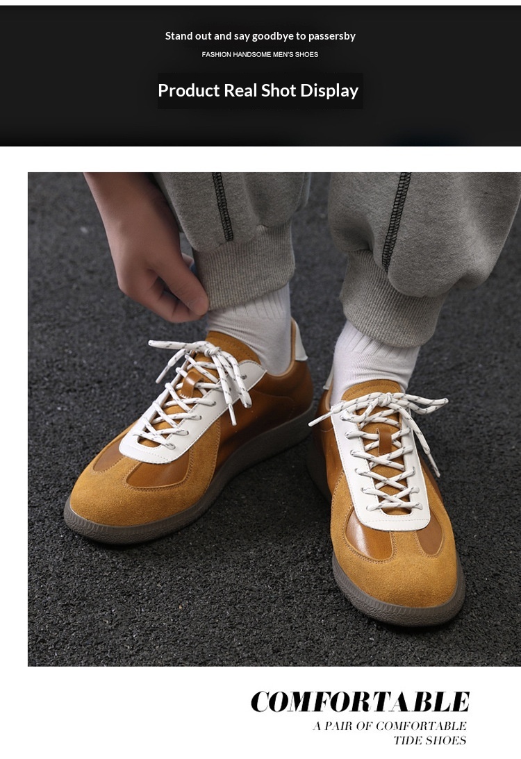 Glide 2025 Spring New Genuine Leather Trendy Niche Flat Sports Casual Versatile Sneakers Men's Retro German Training Shoes_voghion.com