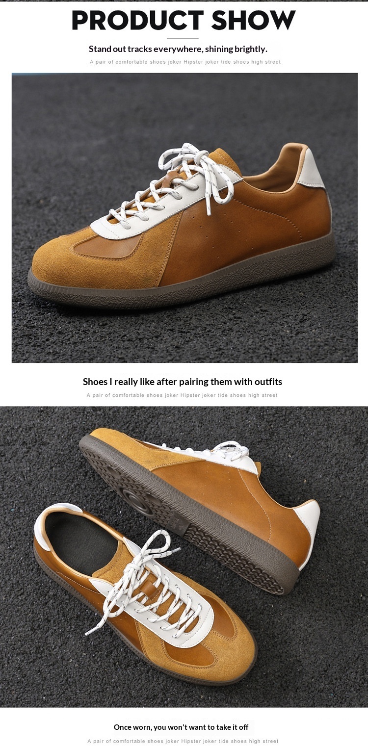 Glide 2025 Spring New Genuine Leather Trendy Niche Flat Sports Casual Versatile Sneakers Men's Retro German Training Shoes_voghion.com