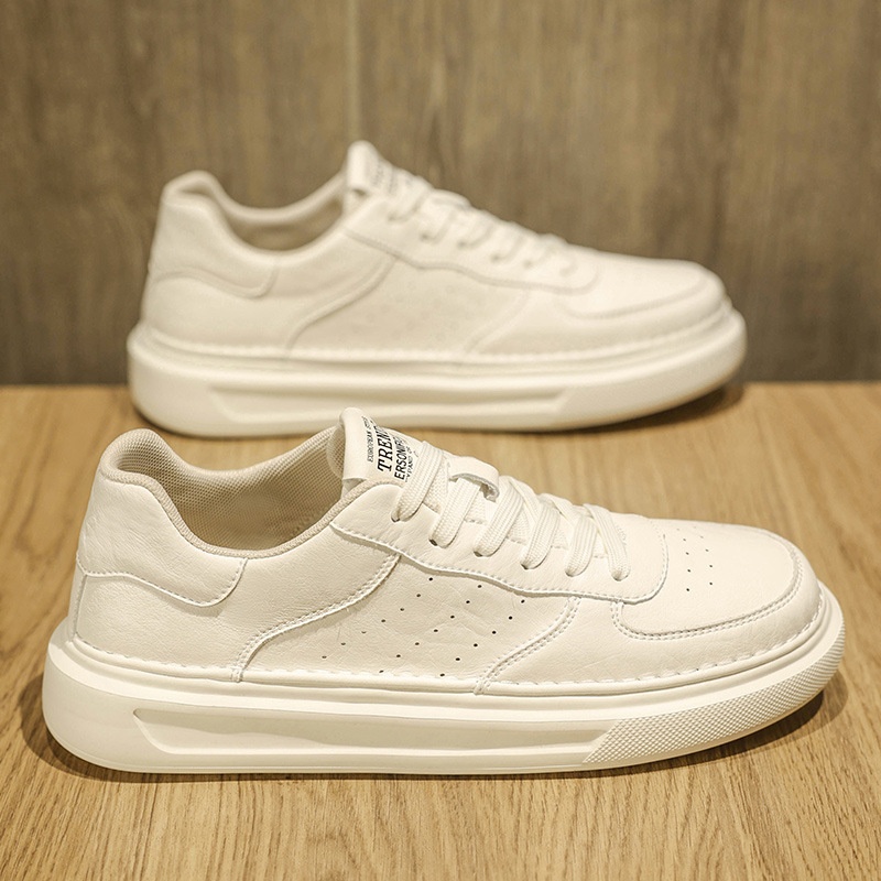 Glide Men's 2025 New Spring Versatile Breathable Leather Casual White Sneakers Non-Slip Youth Sports Trend Shoes_voghion.com
