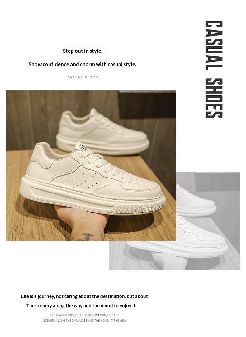 Glide Men's 2025 New Spring Versatile Breathable Leather Casual White Sneakers Non-Slip Youth Sports Trend Shoes_voghion.com