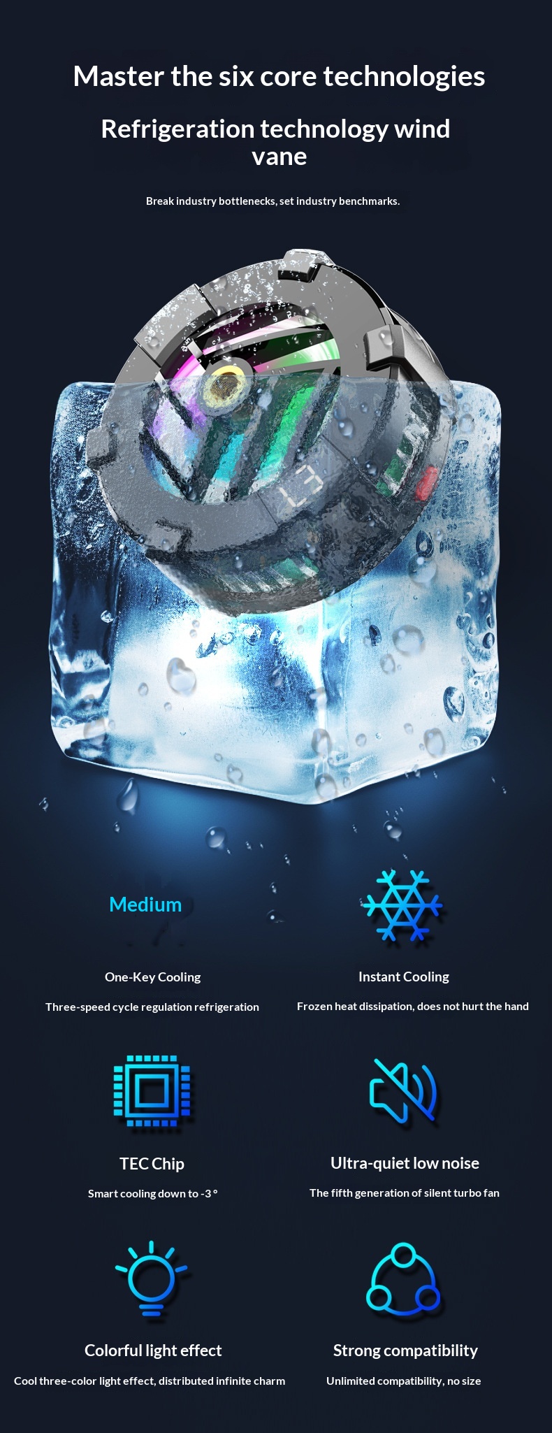 Digitex Mobile Phone Cooler Semiconductor True Game No Frame Drops Magnetic Back Clip Fan Rapid Cooling Black Technology_voghion.com