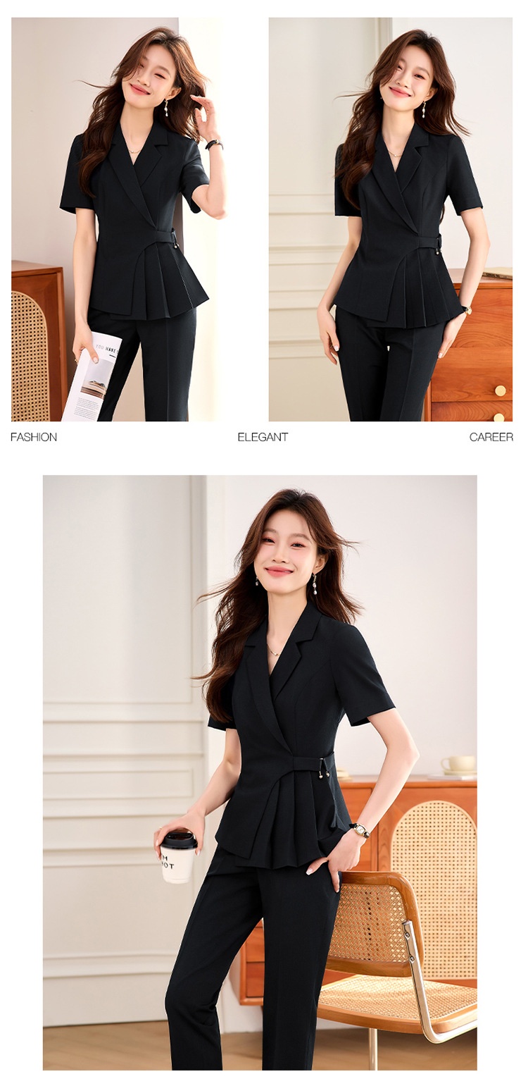ChicShe Gray Short Sleeve Suit Set For Women Summer Professional Elegant Hotel Manager Workwear Beauty Salon Jewelry Store_voghion.com
