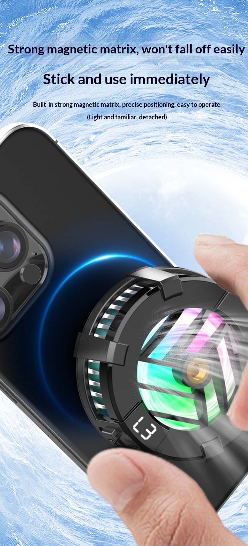 Digitex Mobile Phone Cooler Semiconductor True Game No Frame Drops Magnetic Back Clip Fan Rapid Cooling Black Technology_voghion.com