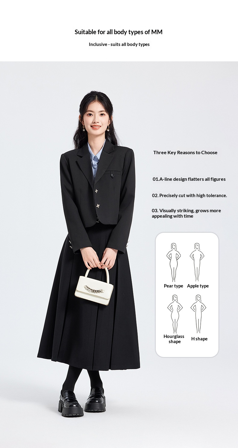 ChicShe Grigio Primavera Autunno Inverno 25 Anni Manica Lunga Corta Stile JK Piccolo Blazer Colletto Giacca Camicia Donna Gonna Tre Pezzi_voghion.com