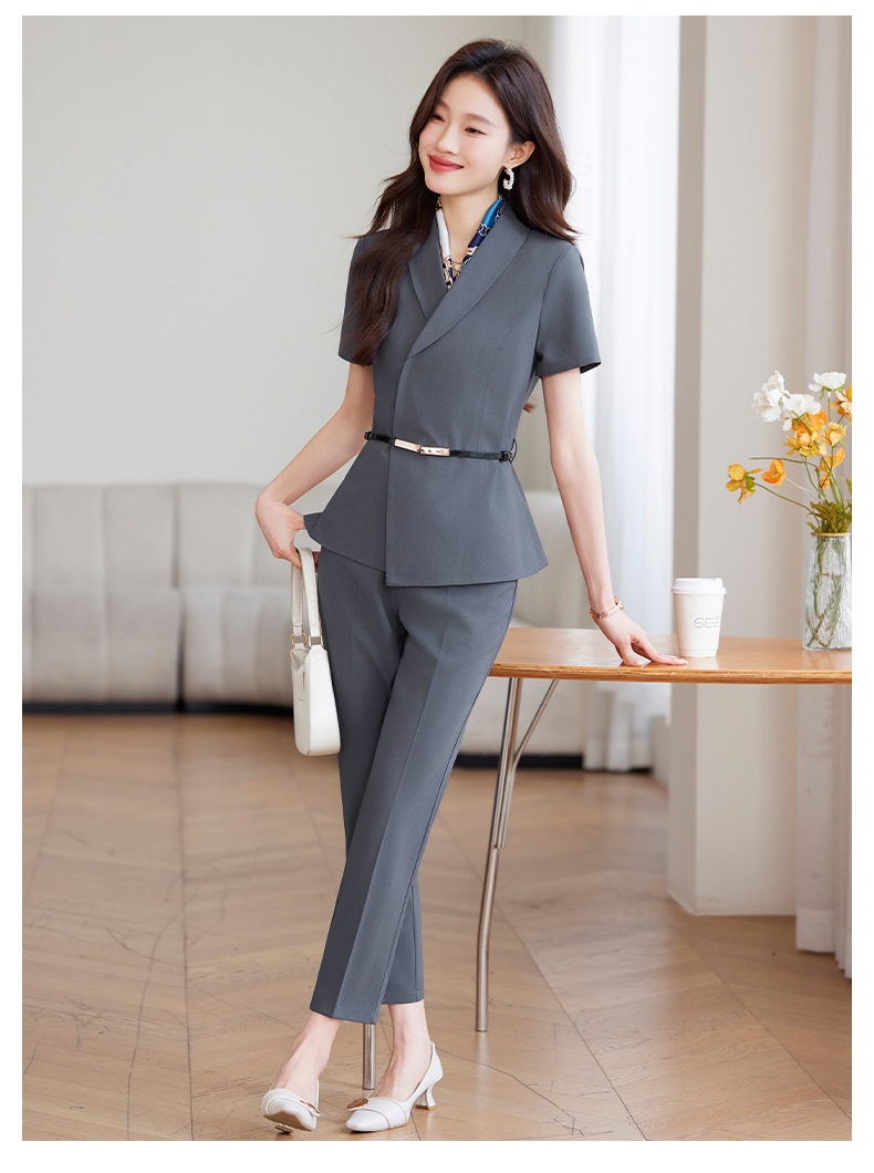 ChicShe 2025 Hotelreceptie Werkkleding Schoonheidsspecialist Werkuniform Elegante Professionele Pakset Dames Korte Mouw_voghion.com