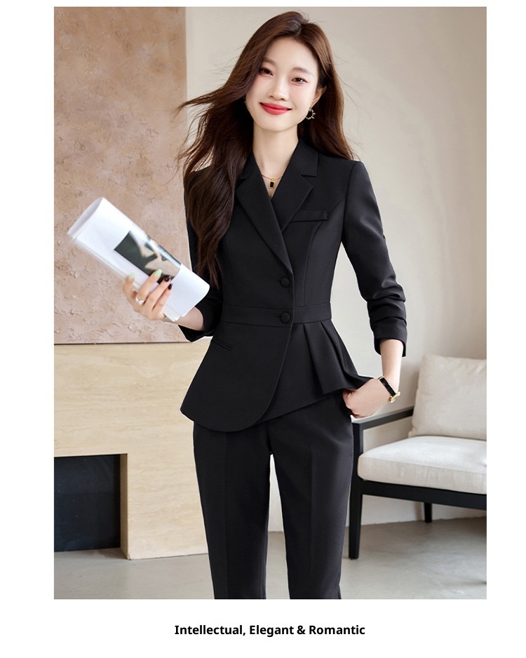 ChicShe Women's Suit Set With Feel, Slim Fit, Elegant Ruffled Hem, Professional Wear, High-End Jewelry Store Front Desk Autumn_voghion.com