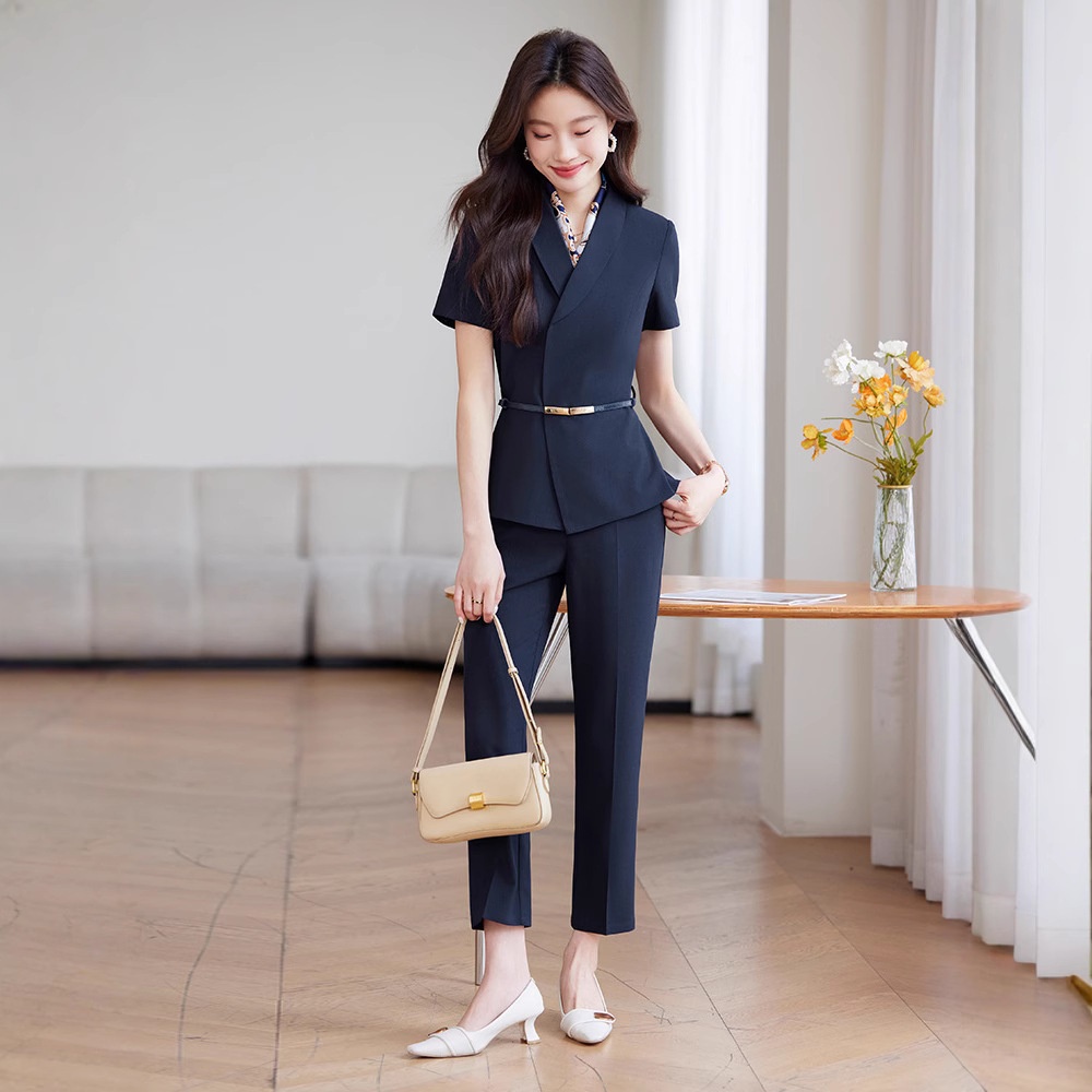 ChicShe 2025 Hotelreceptie Werkkleding Schoonheidsspecialist Werkuniform Elegante Professionele Pakset Dames Korte Mouw_voghion.com