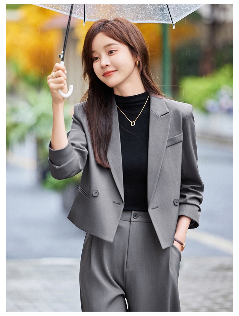 ChicShe Grigio Corto Primavera Autunno Inverno Nuovo Professionale Casual Piccolo Blazer Giacca Donna Pantaloni Set Due Pezzi Elegante Trendy_voghion.com