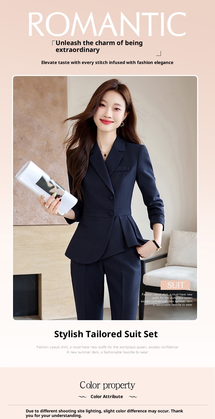 ChicShe Women's Suit Set With Feel, Slim Fit, Elegant Ruffled Hem, Professional Wear, High-End Jewelry Store Front Desk Autumn_voghion.com