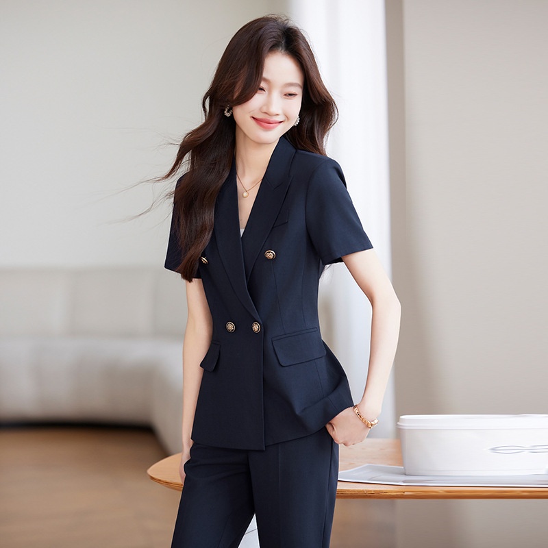 ChicShe Professional Blazer met korte mouwen voor dames, zomers dun, modieus en elegant, werkkleding voor juwelierszaken_voghion.com