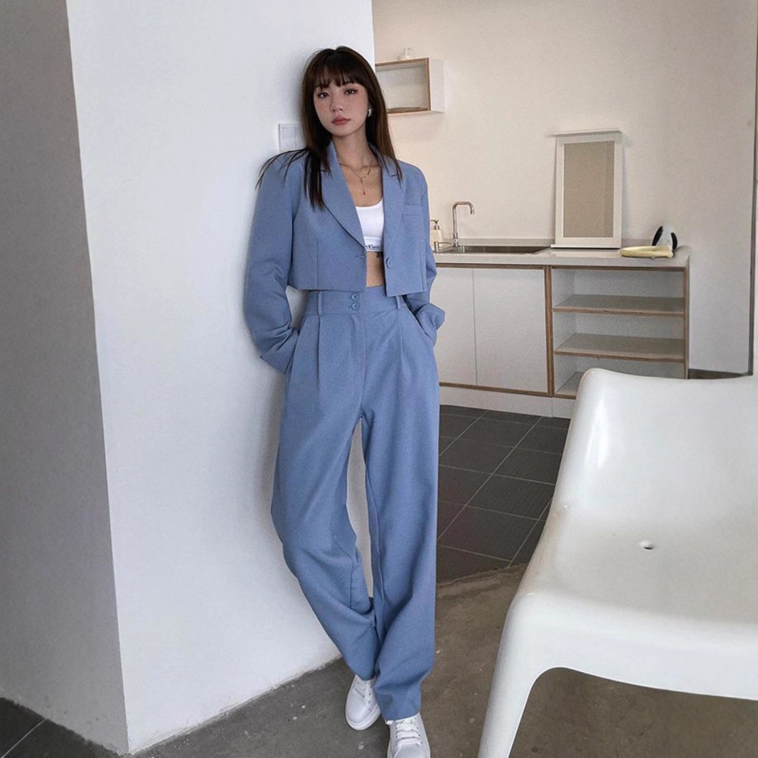 ChicShe Cross-Border Set Europees en Amerikaans 2025 Herfst Kort Pakjasje + Gedrapeerde Broek Voor Vrouwen Hoge Taille Afslankend_voghion.com