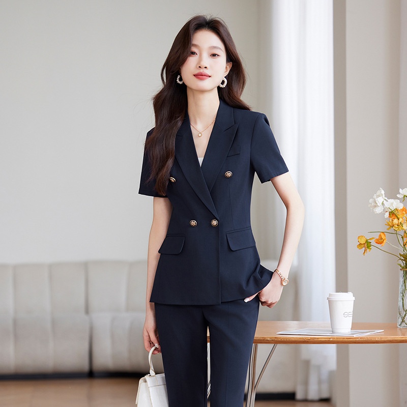 ChicShe Professional Blazer met korte mouwen voor dames, zomers dun, modieus en elegant, werkkleding voor juwelierszaken_voghion.com