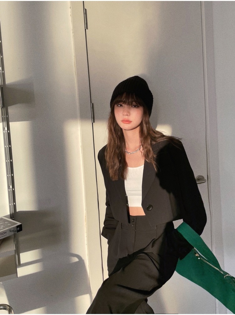 ChicShe Cross-Border Set Europees en Amerikaans 2025 Herfst Kort Pakjasje + Gedrapeerde Broek Voor Vrouwen Hoge Taille Afslankend_voghion.com