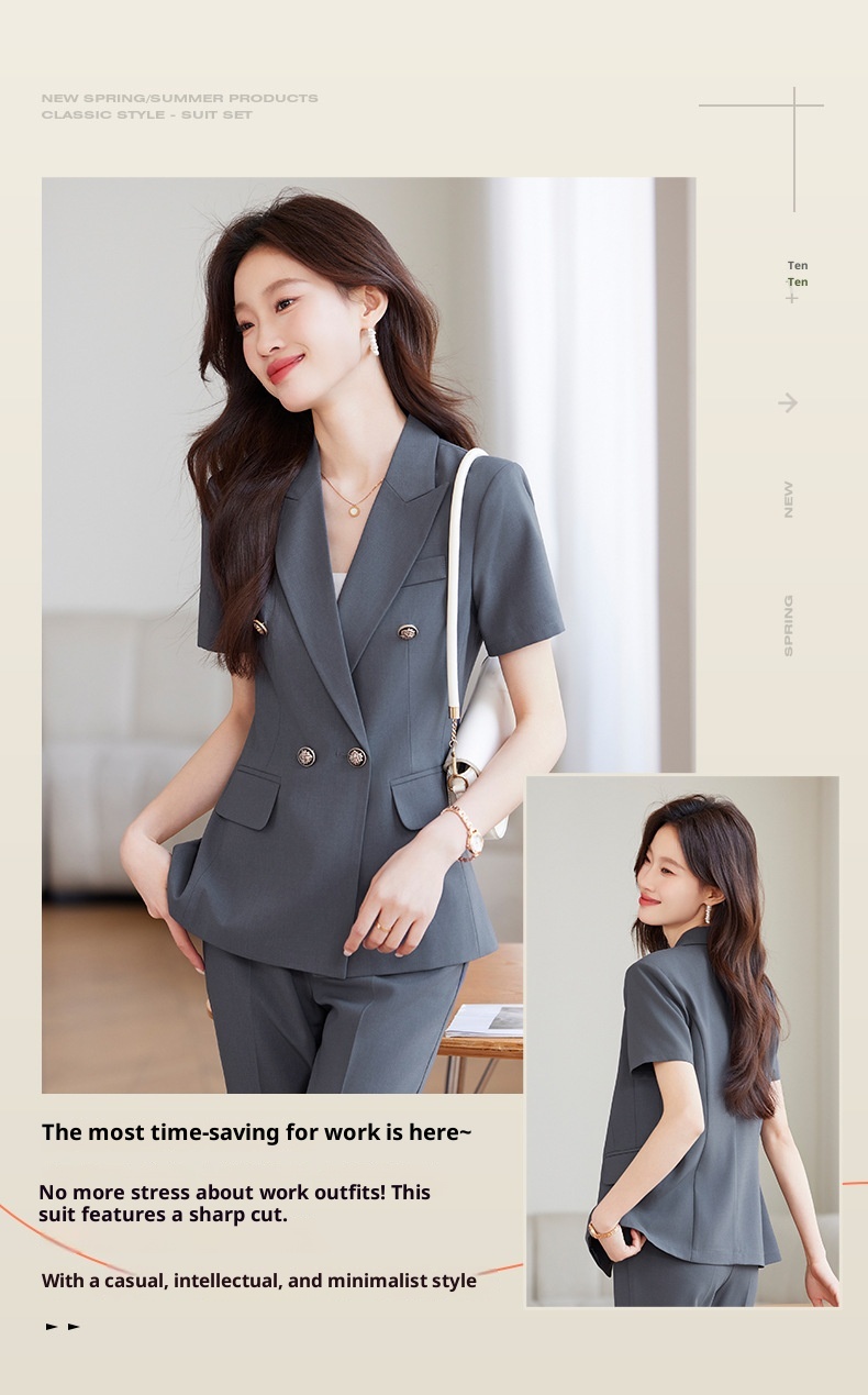 ChicShe Professional Blazer met korte mouwen voor dames, zomers dun, modieus en elegant, werkkleding voor juwelierszaken_voghion.com