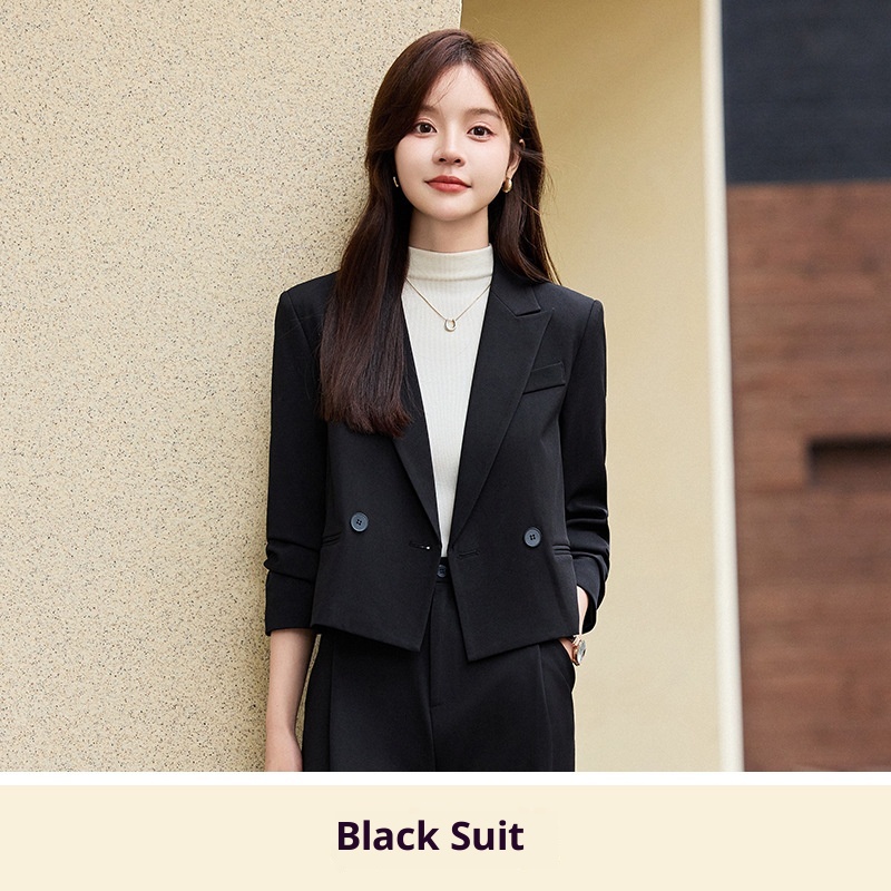 ChicShe Grigio Corto Primavera Autunno Inverno Nuovo Professionale Casual Piccolo Blazer Giacca Donna Pantaloni Set Due Pezzi Elegante Trendy_voghion.com