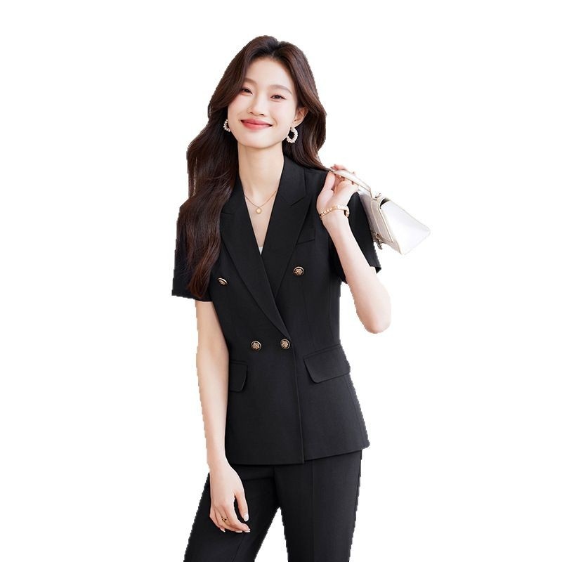 ChicShe Professional Blazer met korte mouwen voor dames, zomers dun, modieus en elegant, werkkleding voor juwelierszaken_voghion.com