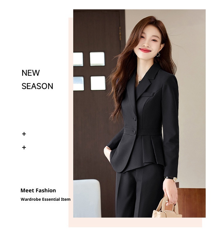 ChicShe Women's Suit Set With Feel, Slim Fit, Elegant Ruffled Hem, Professional Wear, High-End Jewelry Store Front Desk Autumn_voghion.com