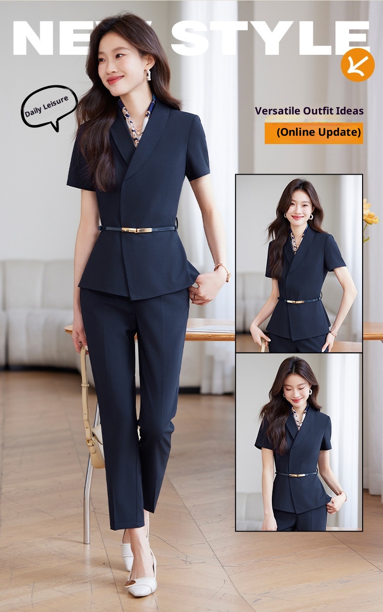 ChicShe 2025 Hotelreceptie Werkkleding Schoonheidsspecialist Werkuniform Elegante Professionele Pakset Dames Korte Mouw_voghion.com