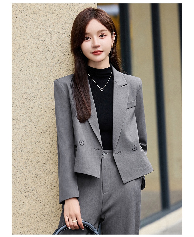 ChicShe Grigio Corto Primavera Autunno Inverno Nuovo Professionale Casual Piccolo Blazer Giacca Donna Pantaloni Set Due Pezzi Elegante Trendy_voghion.com
