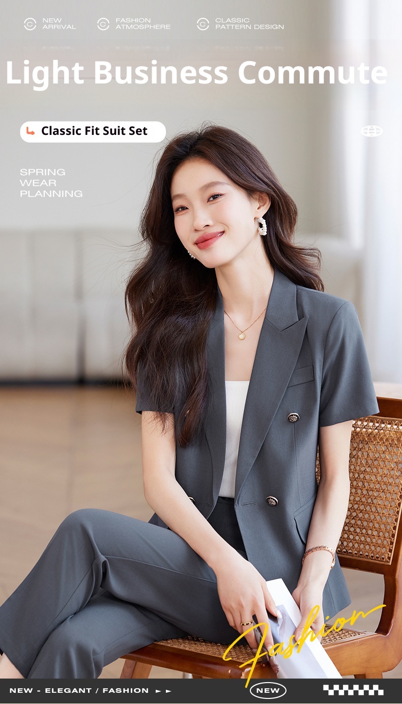ChicShe Professional Blazer met korte mouwen voor dames, zomers dun, modieus en elegant, werkkleding voor juwelierszaken_voghion.com