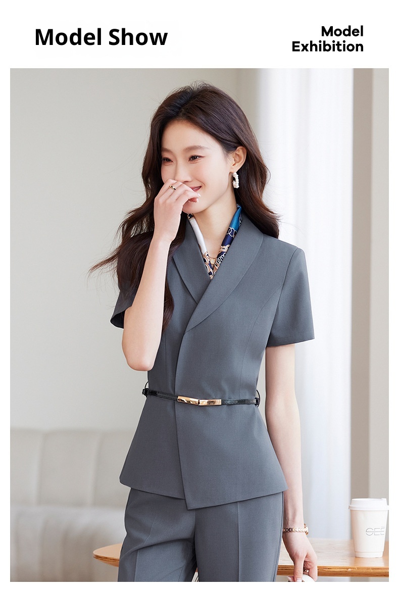 ChicShe 2025 Hotelreceptie Werkkleding Schoonheidsspecialist Werkuniform Elegante Professionele Pakset Dames Korte Mouw_voghion.com