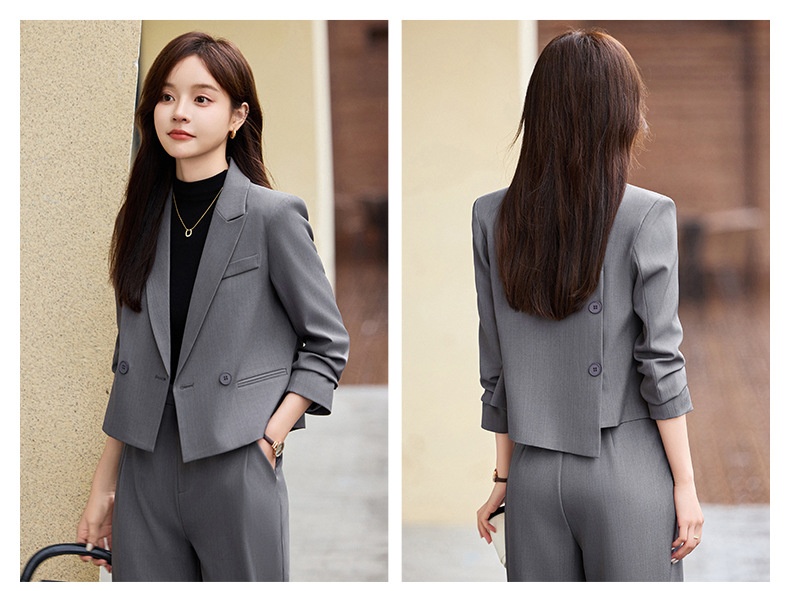 ChicShe Grigio Corto Primavera Autunno Inverno Nuovo Professionale Casual Piccolo Blazer Giacca Donna Pantaloni Set Due Pezzi Elegante Trendy_voghion.com