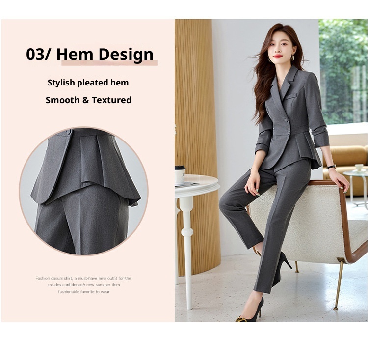 ChicShe Women's Suit Set With Feel, Slim Fit, Elegant Ruffled Hem, Professional Wear, High-End Jewelry Store Front Desk Autumn_voghion.com