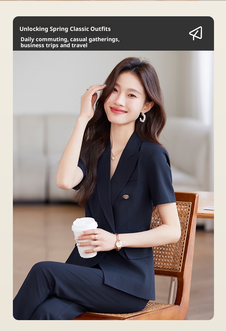 ChicShe Professional Blazer met korte mouwen voor dames, zomers dun, modieus en elegant, werkkleding voor juwelierszaken_voghion.com