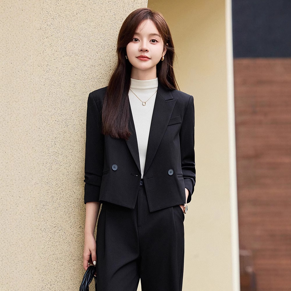 ChicShe Grigio Corto Primavera Autunno Inverno Nuovo Professionale Casual Piccolo Blazer Giacca Donna Pantaloni Set Due Pezzi Elegante Trendy_voghion.com